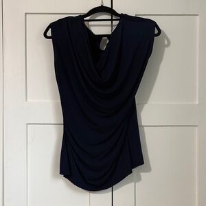 New York & Company Navy Drape Blouse